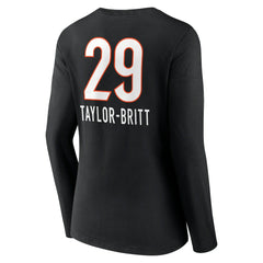 Cam Taylor-Britt Cincinnati Bengals Women's Team Wordmark Player Name & Number Long Sleeve V-Neck T-Shirt Black - NFL