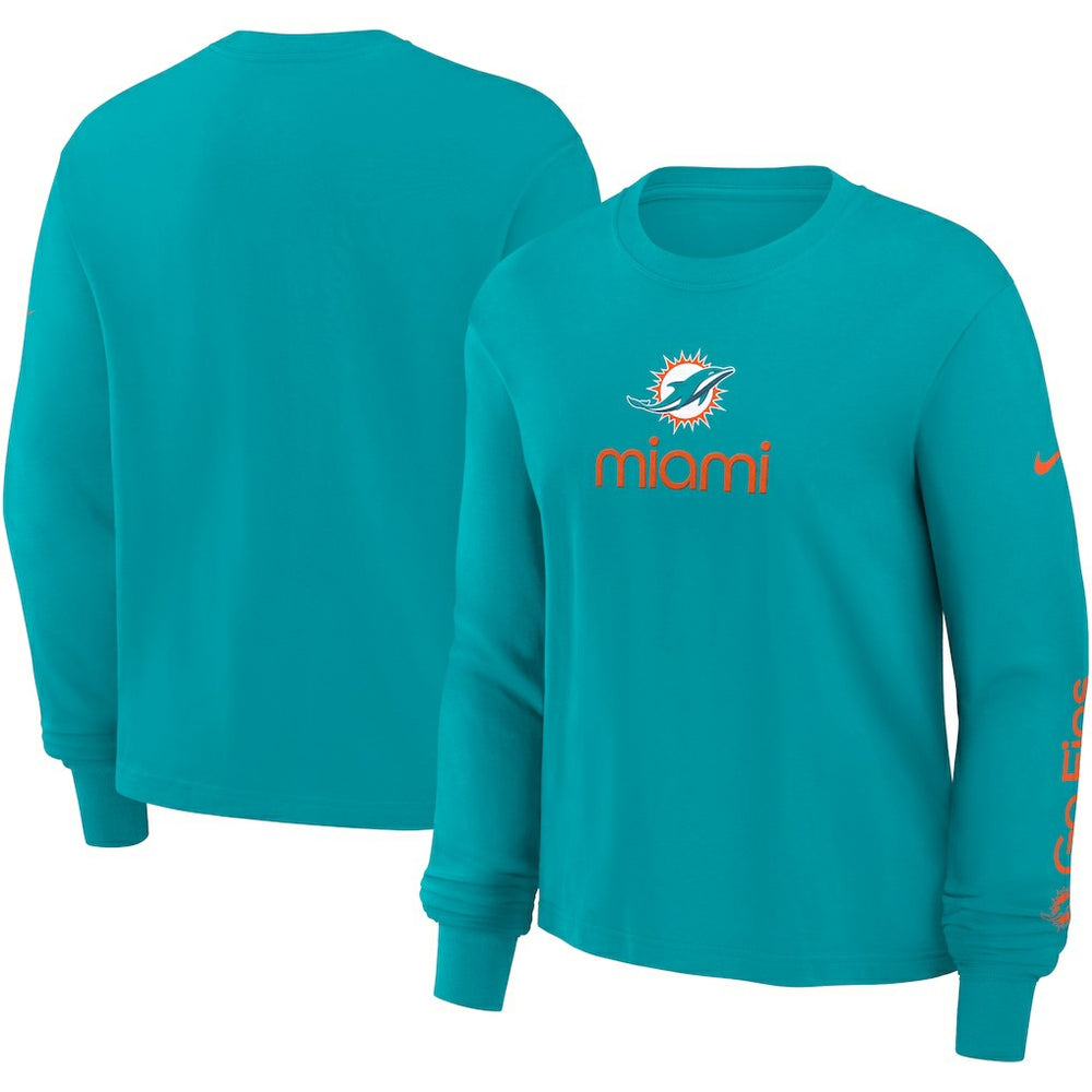 Miami Dolphins Women's Boxy Long Sleeve T-Shirt Aqua - Nike
