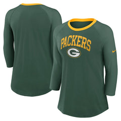 Green Bay Packers Women's 3/4 Sleeve Raglan Fashion Top Green - Nike