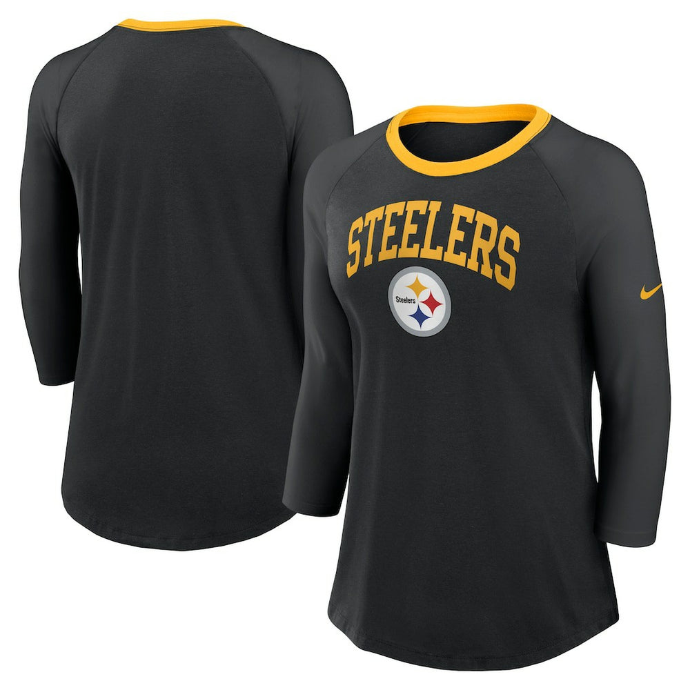 Pittsburgh Steelers Women's 3/4 Sleeve Raglan Fashion Top Black - Nike