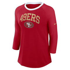 San Francisco 49ers Women's 3/4 Sleeve Raglan Fashion Top Scarlet - Nike