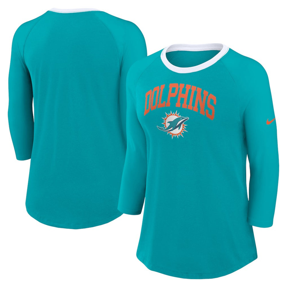 Miami Dolphins Women's 3/4 Sleeve Raglan Fashion Top Aqua - Nike