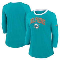 Miami Dolphins Women's 3/4 Sleeve Raglan Fashion Top Aqua - Nike