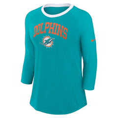 Miami Dolphins Women's 3/4 Sleeve Raglan Fashion Top Aqua - Nike