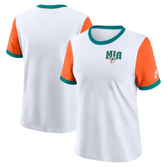 Miami Dolphins Women's Rewind Ringer T-Shirt White/Orange - Nike