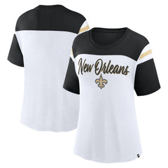 New Orleans Saints Women's Cheer Chant Fashion Crop Top White/Black - Fanatics