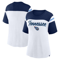 Tennessee Titans Women's Cheer Chant Fashion Crop Top White/Navy - Fanatics