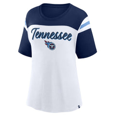 Tennessee Titans Women's Cheer Chant Fashion Crop Top White/Navy - Fanatics