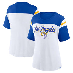 Los Angeles Rams Women's Cheer Chant Fashion Crop Top White/Royal - Fanatics