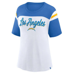 Los Angeles Chargers Women's Cheer Chant Fashion Crop Top White/Powder Blue - Fanatics