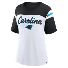 Carolina Panthers Women's Cheer Chant Fashion Crop Top White/Black - Fanatics