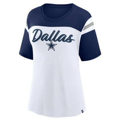 Dallas Cowboys Women's Cheer Chant Fashion Crop Top White/Navy - Fanatics