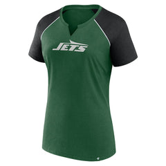 New York Jets Women's Glittered Primary Raglan T-Shirt Green/Black - Fanatics