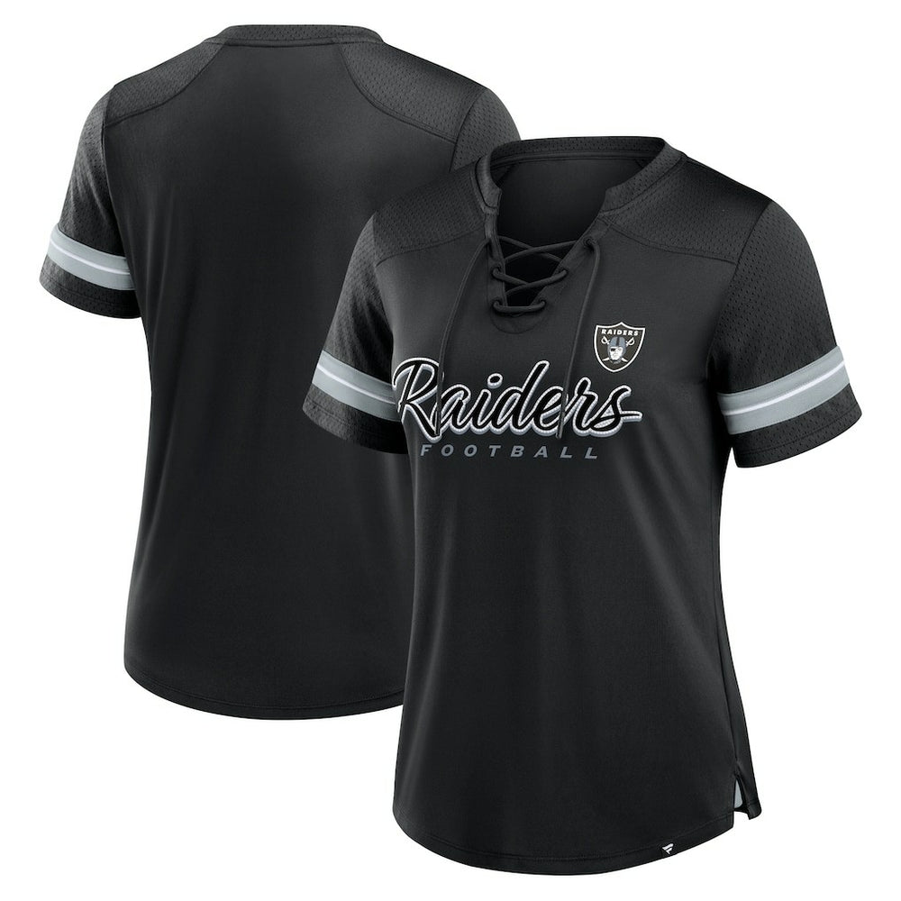 Las Vegas Raiders Women's Play Script Lace-Up T-Shirt Black - Fanatics
