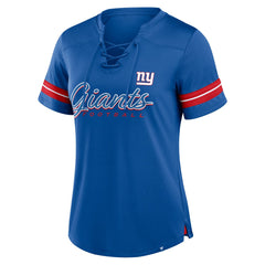 New York Giants Women's Play Script Lace-Up T-Shirt Royal - Fanatics
