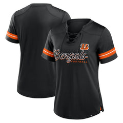 Cincinnati Bengals Women's Play Script Lace-Up T-Shirt Black - Fanatics