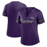 Baltimore Ravens Women's Play Script Lace-Up T-Shirt Purple - Fanatics