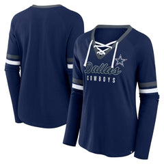 Dallas Cowboys Women's Won and Done Lace-Up Long Sleeve Fashion Top Navy - Fanatics