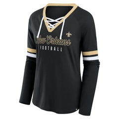 New Orleans Saints Women's Won and Done Lace-Up Long Sleeve Fashion Top Black - Fanatics