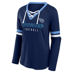 Tennessee Titans Women's Won and Done Lace-Up Long Sleeve Fashion Top Navy - Fanatics