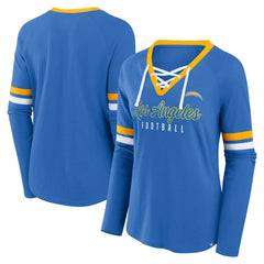 Los Angeles Chargers Women's Won and Done Lace-Up Long Sleeve Fashion Top Powder Blue - Fanatics
