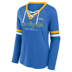 Los Angeles Chargers Women's Won and Done Lace-Up Long Sleeve Fashion Top Powder Blue - Fanatics