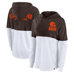 Cleveland Browns Women's Backup Option Long Sleeve Hoodie T-Shirt Brown/White - Fanatics