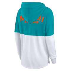 Miami Dolphins Women's Backup Option Long Sleeve Hoodie T-Shirt Aqua/White - Fanatics