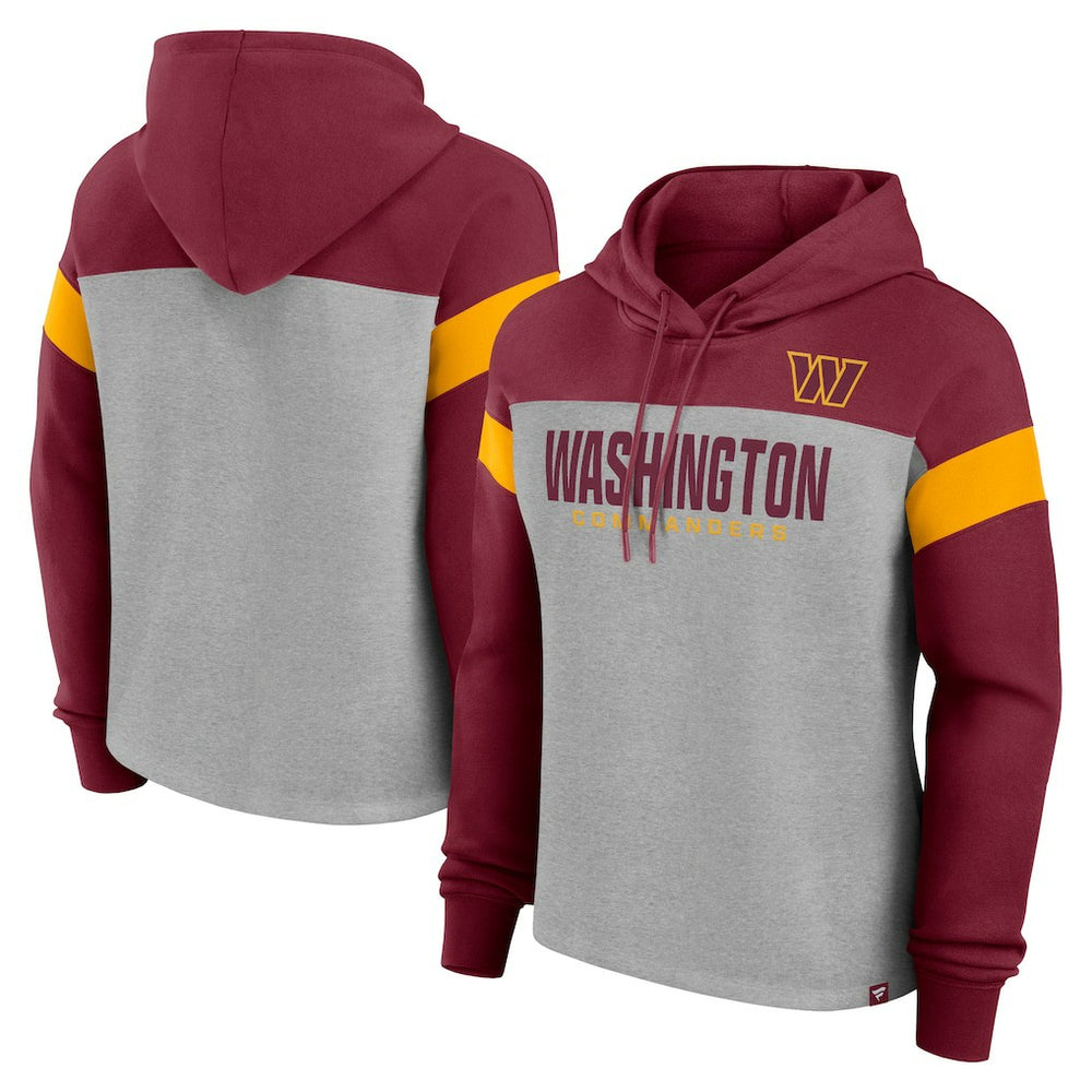 Washington Commanders Women's Bold Play Call Pullover Hoodie Heather Gray/Burgundy - Fanatics