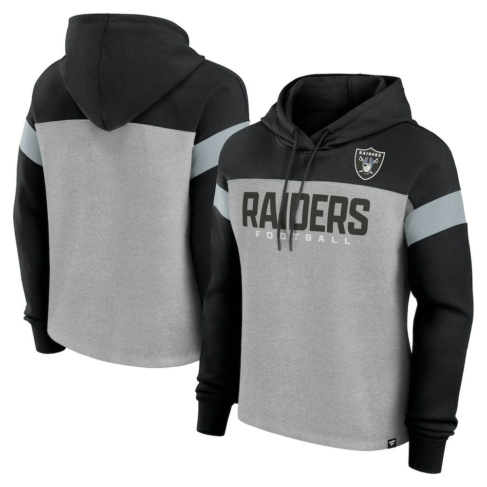 Las Vegas Raiders Women's Bold Play Call Pullover Hoodie Heather Gray/Black - Fanatics