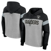 Las Vegas Raiders Women's Bold Play Call Pullover Hoodie Heather Gray/Black - Fanatics