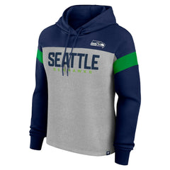 Seattle Seahawks Women's Bold Play Call Pullover Hoodie Heather Gray/College Navy - Fanatics