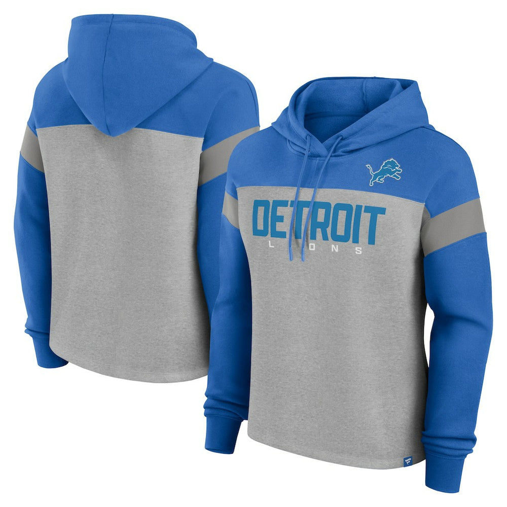 Detroit Lions Women's Bold Play Call Pullover Hoodie Heather Gray/Blue - Fanatics