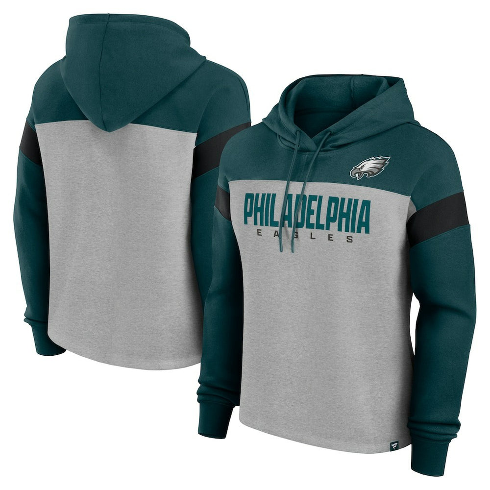 Philadelphia Eagles Women's Bold Play Call Pullover Hoodie Heather Gray/Midnight Green - Fanatics