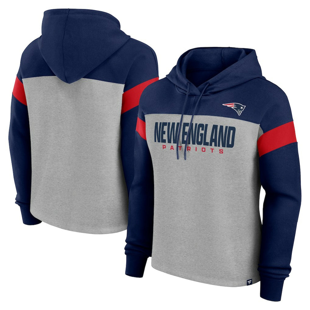 New England Patriots Women's Bold Play Call Pullover Hoodie Heather Gray/Navy - Fanatics