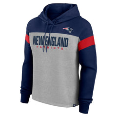 New England Patriots Women's Bold Play Call Pullover Hoodie Heather Gray/Navy - Fanatics