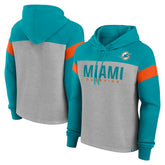 Miami Dolphins Women's Bold Play Call Pullover Hoodie Heather Gray/Aqua - Fanatics