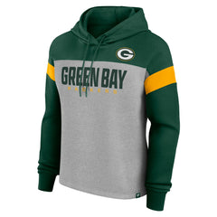 Green Bay Packers Women's Bold Play Call Pullover Hoodie Heather Gray/Green - Fanatics