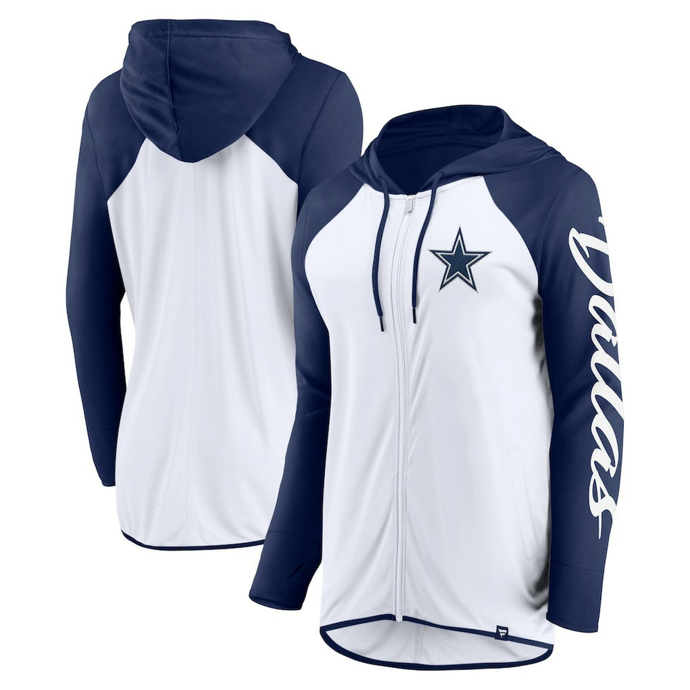 Dallas Cowboys Women's Script Full-Zip Hoodie White/Navy - Fanatics