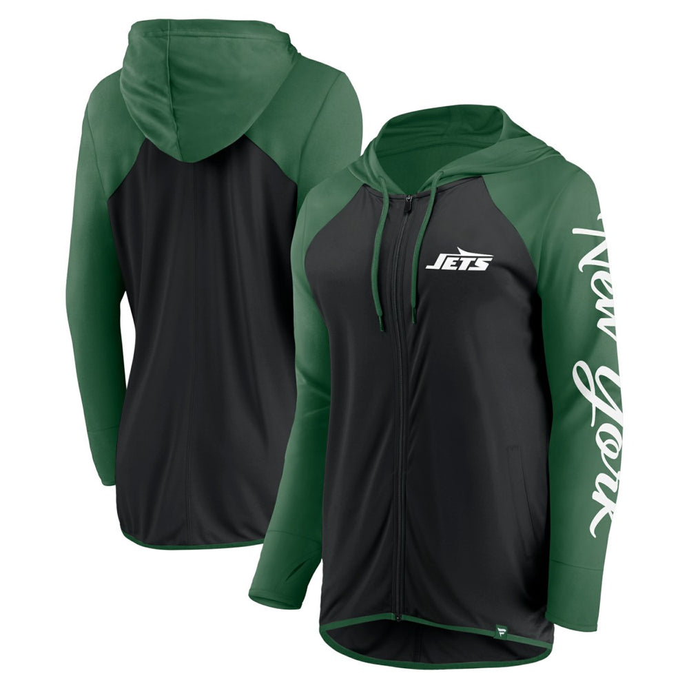 New York Jets Women's Script Full-Zip Hoodie Black/Green - Fanatics