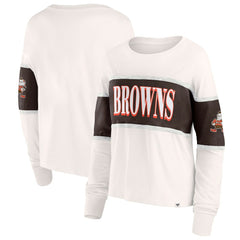 Cleveland Browns Women's Antique Block Long Sleeve T-Shirt Cream - Fanatics