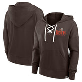 Cleveland Browns Women's Blitz Left Lace-Up Pullover Hoodie Brown - Fanatics