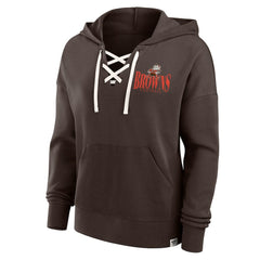 Cleveland Browns Women's Blitz Left Lace-Up Pullover Hoodie Brown - Fanatics