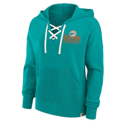 Miami Dolphins Women's Blitz Left Lace-Up Pullover Hoodie Aqua - Fanatics