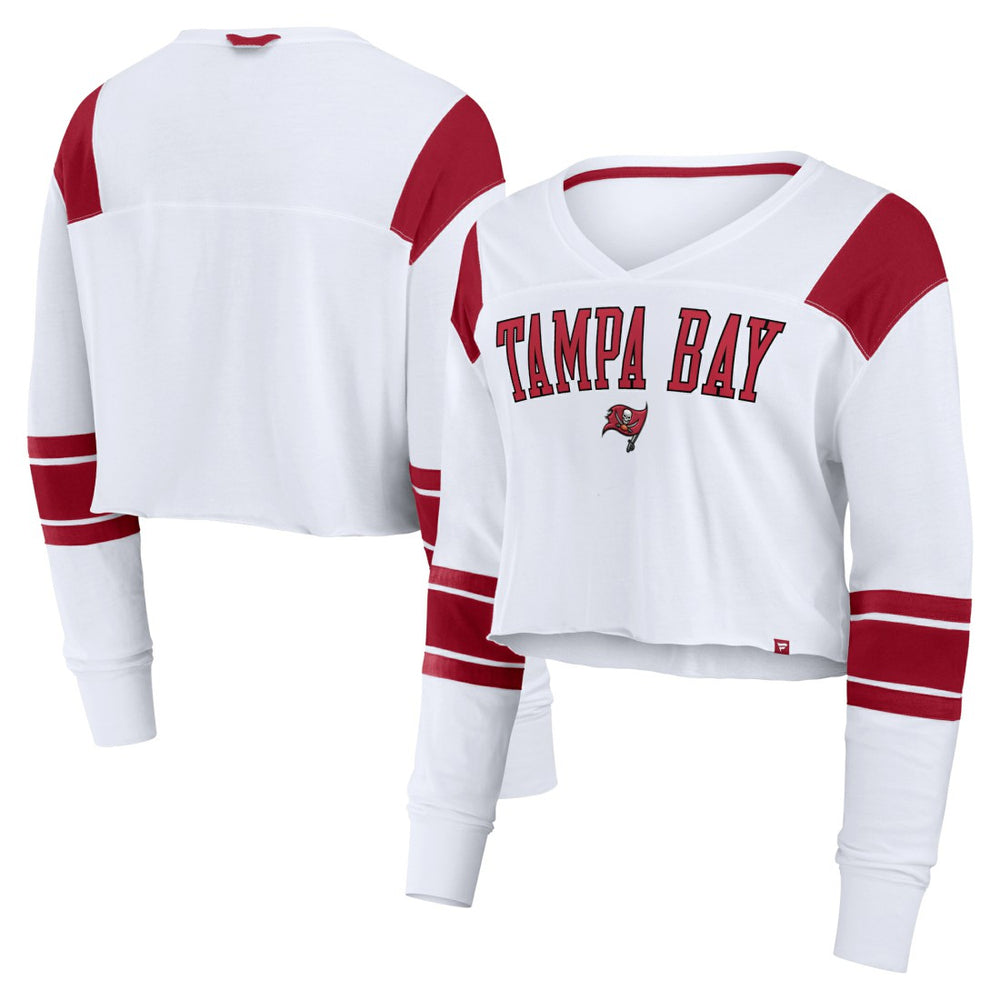 Tampa Bay Buccaneers Women's Stretch Cropped Fashion Long Sleeve T-Shirt White - Fanatics