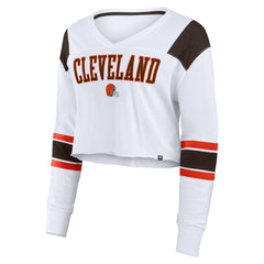 Cleveland Browns Women's Stretch Cropped Fashion Long Sleeve T-Shirt White - Fanatics