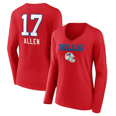 Josh Allen Buffalo Bills Women's Team Wordmark Player Name & Number Long Sleeve V-Neck T-Shirt Red - NFL