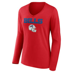 Josh Allen Buffalo Bills Women's Team Wordmark Player Name & Number Long Sleeve V-Neck T-Shirt Red - NFL
