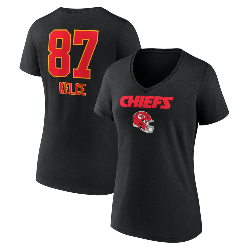 Travis Kelce Kansas City Chiefs Women's Team Wordmark Player Name & Number V-Neck T-Shirt Black - NFL