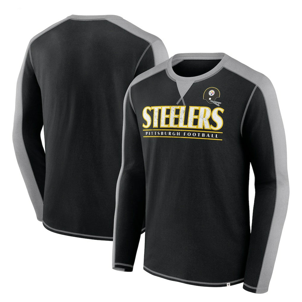 Pittsburgh Steelers Behind the Line Long Sleeve T-Shirt Black/Gray - Fanatics